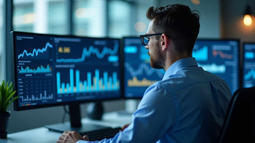 Dashboard analytics screen displaying performance metrics, charts, and key performance indicators with data visualization